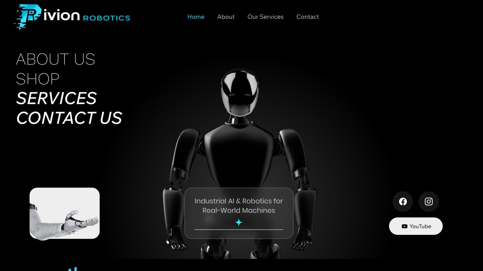 Pivion Robotics homepage showing the Industrial AI and Robotics for Real-World Machines message